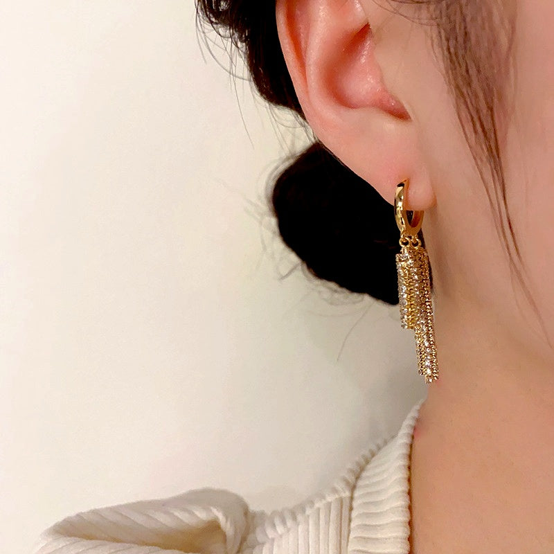 14K Gold-Plated Elegant Zircon Tassel Earrings