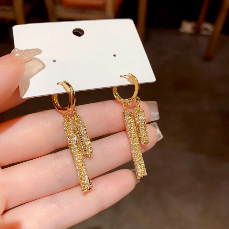 14K Gold-Plated Elegant Zircon Tassel Earrings