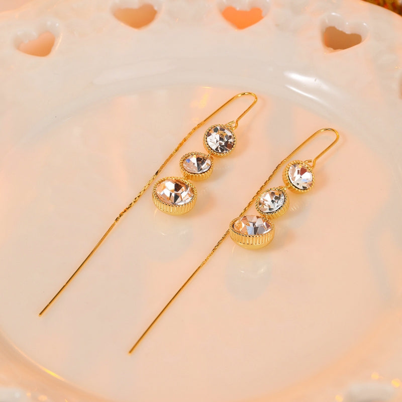14K Gold-Plated Elegant Zircon Tassel Threader Earrings