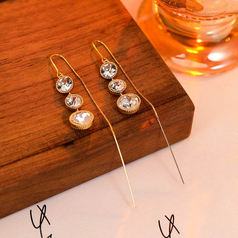 14K Gold-Plated Elegant Zircon Tassel Threader Earrings