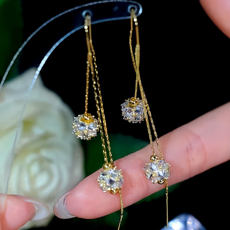 14K Gold-Plated Elegant Zircon Threader Earrings