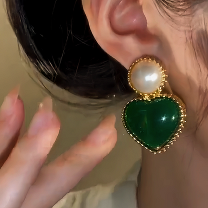 14K Gold-Plated Emerald Heart Earrings