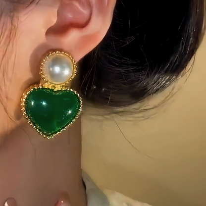 14K Gold-Plated Emerald Heart Earrings