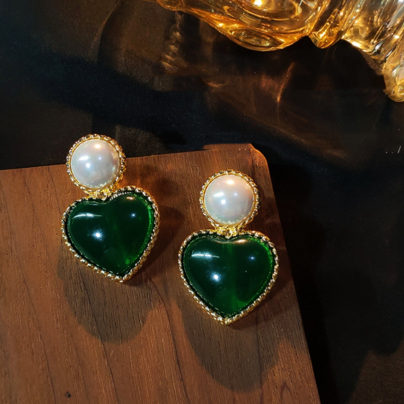 14K Gold-Plated Emerald Heart Earrings