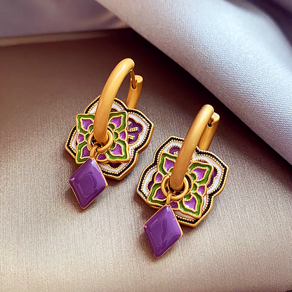 14K Gold-Plated Enamel Purple Drip Earrings