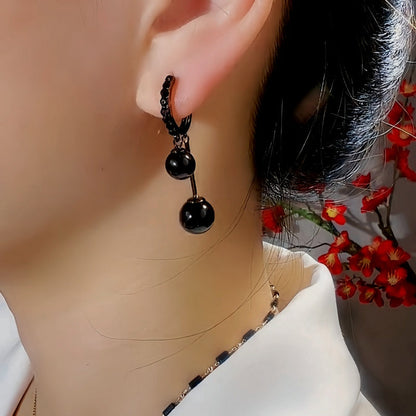 14K Gold-Plated Exquisite Black Ball Pearl Earrings