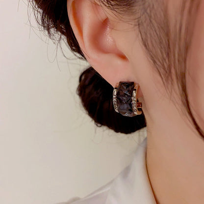 14K Gold-Plated Exquisite Black Square Diamond Earrings