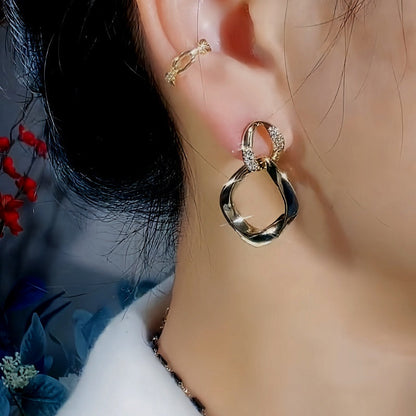 14K Gold-Plated Exquisite Diamond Double-Layer Interlocking Earrings