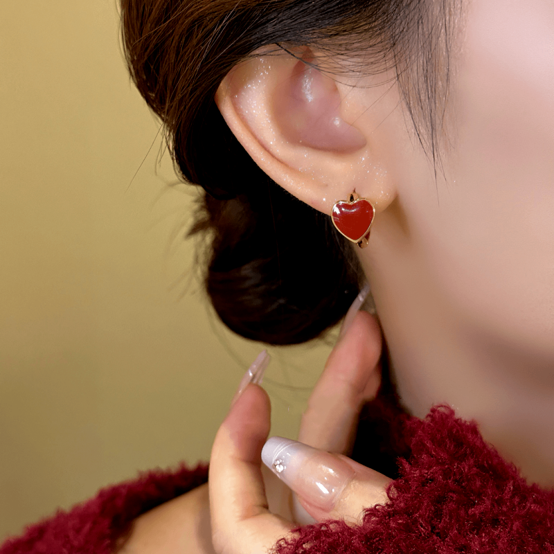 14K Gold-Plated Exquisite Simple Red Heart Hoop Earrings