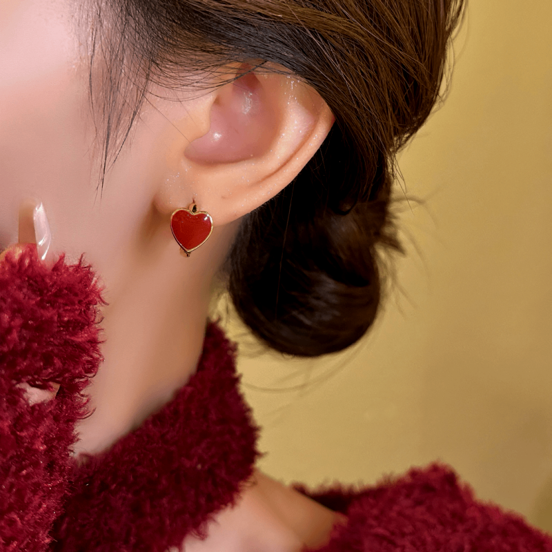 14K Gold-Plated Exquisite Simple Red Heart Hoop Earrings