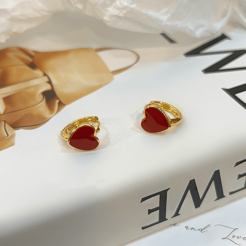 14K Gold-Plated Exquisite Simple Red Heart Hoop Earrings