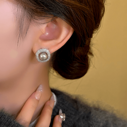 14K Gold-Plated Exquisite Smoky Gray Square Bead Stud Earrings
