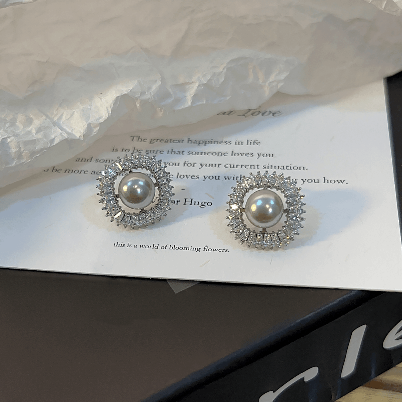 14K Gold-Plated Exquisite Smoky Gray Square Bead Stud Earrings