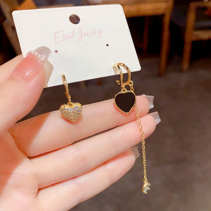 14K Gold-Plated Exquisite Zircon Asymmetrical Heart-Design Earrings