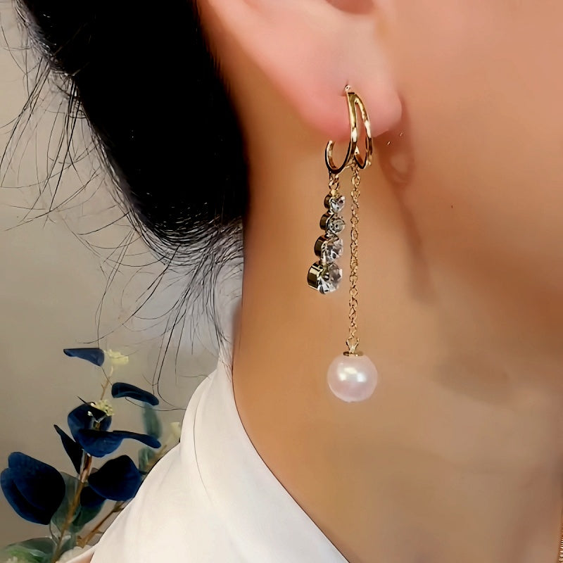 14K Gold-Plated Exquisite Zircon Pearl Earrings