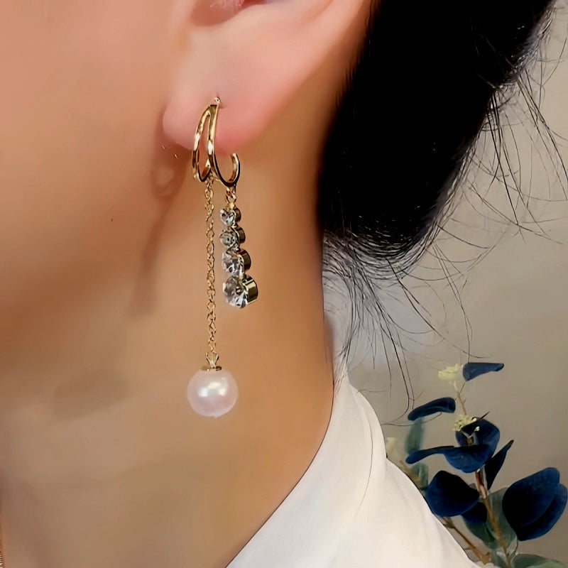 14K Gold-Plated Exquisite Zircon Pearl Earrings