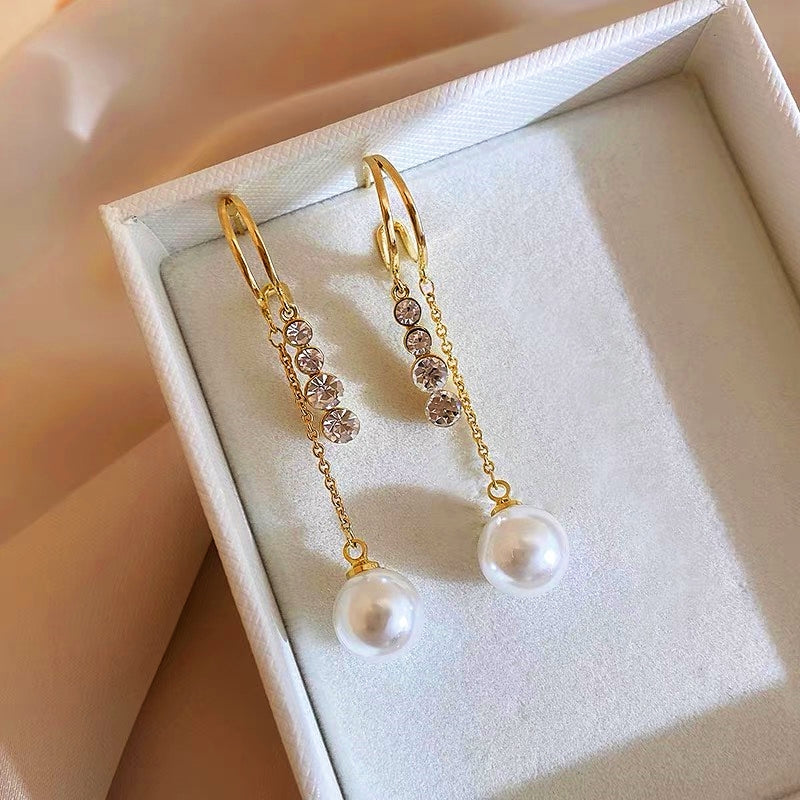 14K Gold-Plated Exquisite Zircon Pearl Earrings