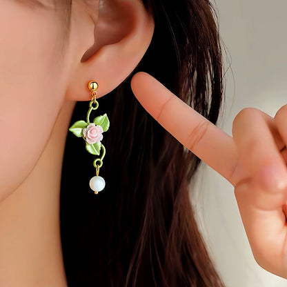 14K Gold-Plated Flower And Green Leaf Earrings
