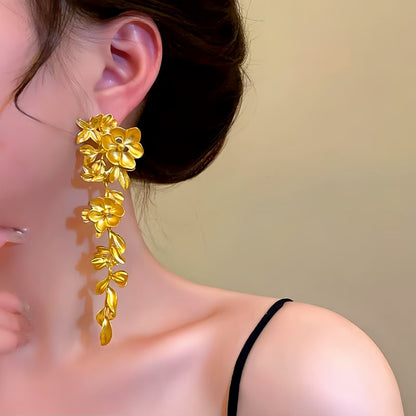 14K Gold-Plated Flower And Leaf Tassel Earrings
