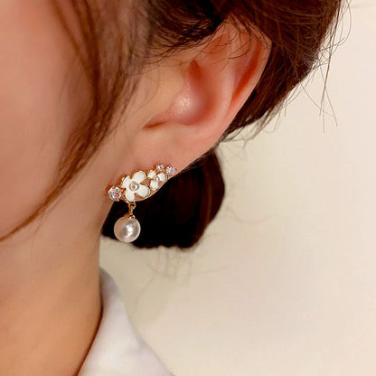 14K Gold-Plated Flower Pearl Earrings
