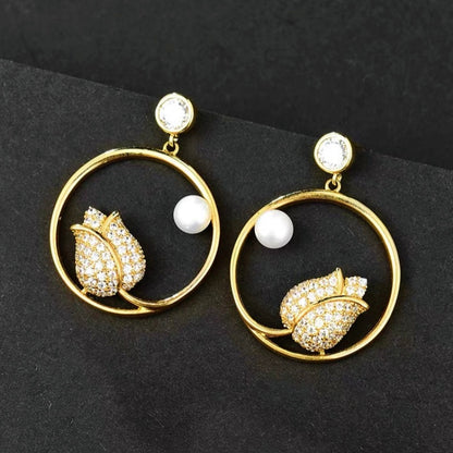 14K Gold-Plated Flower Pearl Earrings