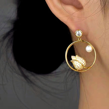 14K Gold-Plated Flower Pearl Earrings