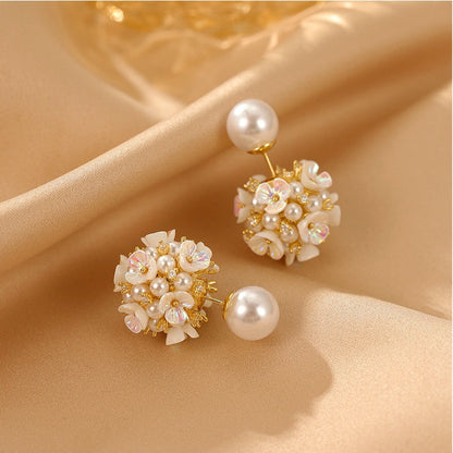 14K Gold-Plated Flower Pearl Jacket Earrings