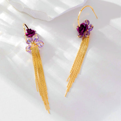 14K Gold-Plated Flower Tassel Earrings