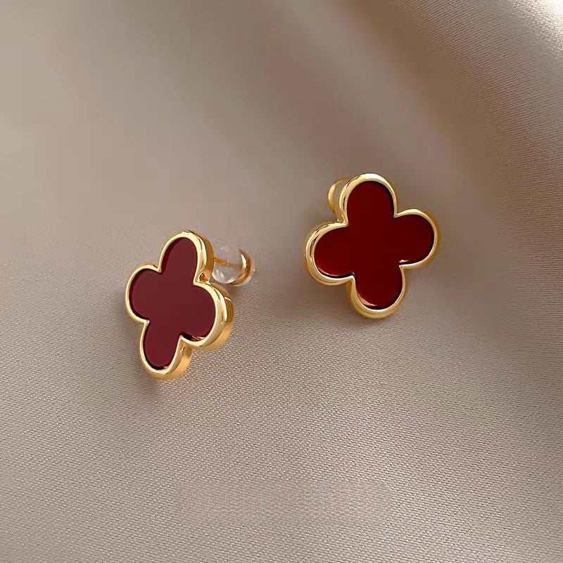14K Gold-Plated Four-Leaf Clover Stud Earrings
