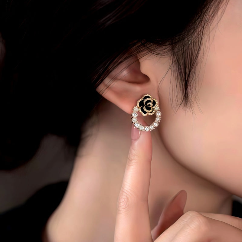 14K Gold-Plated French Camellia Pearl Zircon Earrings