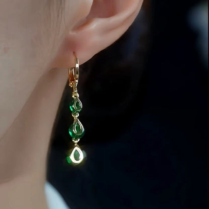 14K Gold-Plated Fresh Green Zircon Water Drop Earrings