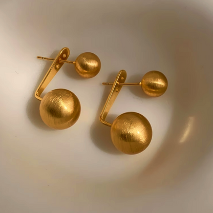 14K Gold-Plated Frosted Brushed Front And Back Ball Earrings