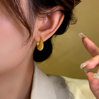 14K Gold-Plated Geometric Elliptical Twist Texture Earrings