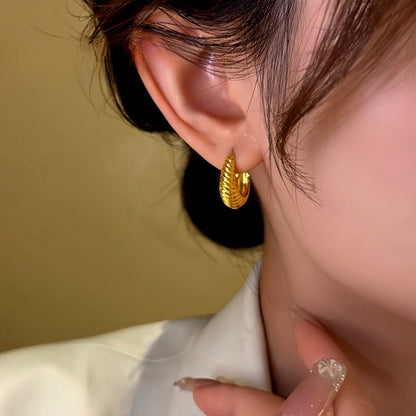 14K Gold-Plated Geometric Elliptical Twist Texture Earrings
