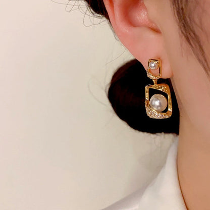 14K Gold-Plated Geometric Pearl Earrings