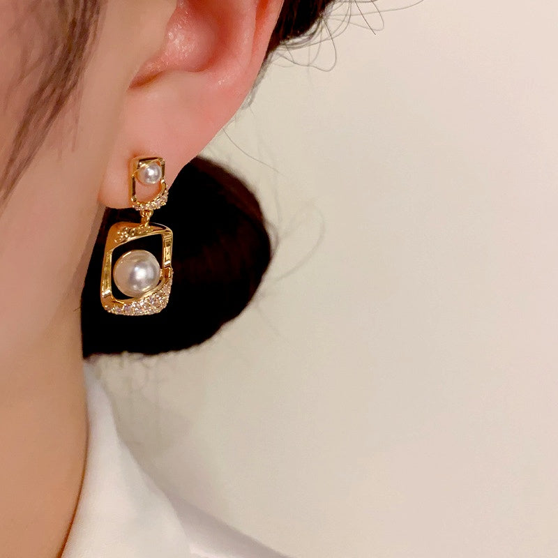 14K Gold-Plated Geometric Pearl Earrings