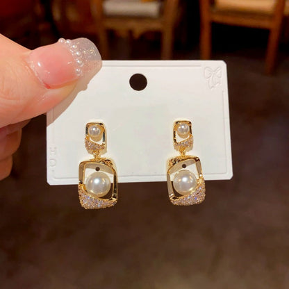 14K Gold-Plated Geometric Pearl Earrings