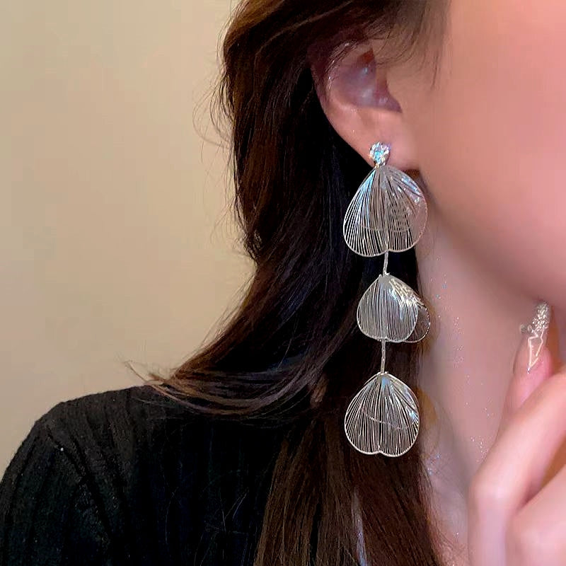 14K Gold-Plated Ginkgo Leaf Tassel Earrings