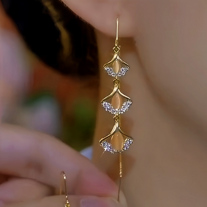 14K Gold-Plated Ginkgo Leaf Tassel Threader Earrings