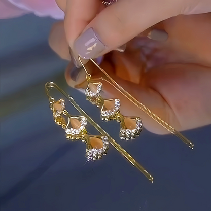 14K Gold-Plated Ginkgo Leaf Tassel Threader Earrings
