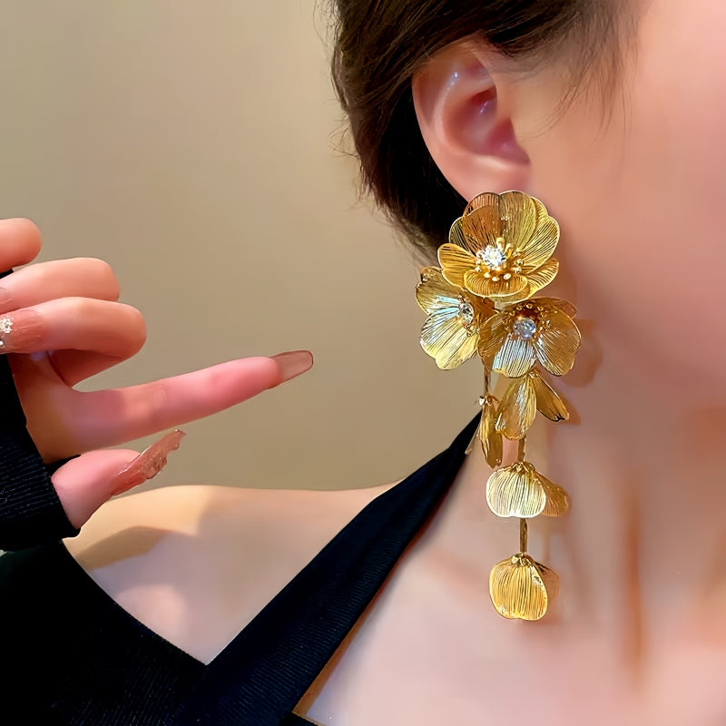14K Gold-Plated Golden Flower Tassel Earrings