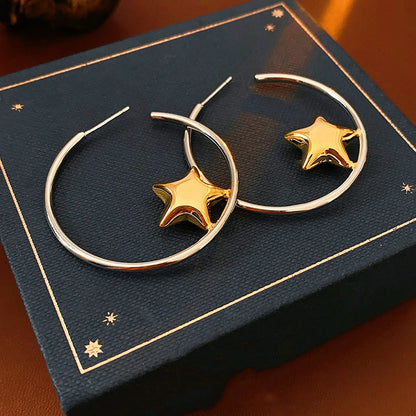 14K Gold-Plated Golden Star Hoop Earring