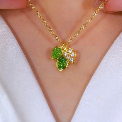14K Gold-Plated Green Diamond Leaf Necklaces