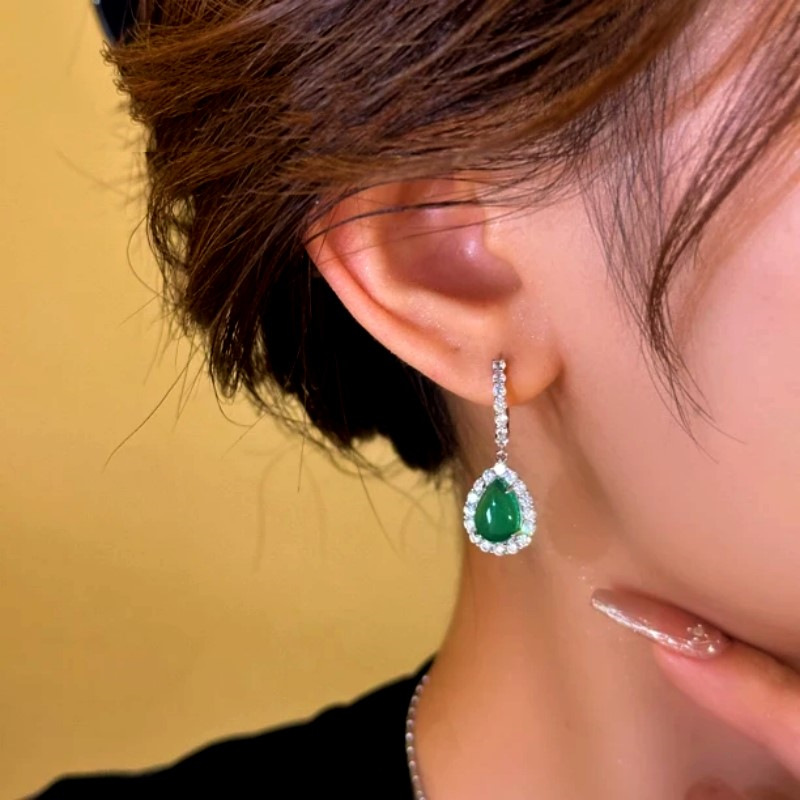 14K Gold-Plated Green Diamond Water Drop Earrings