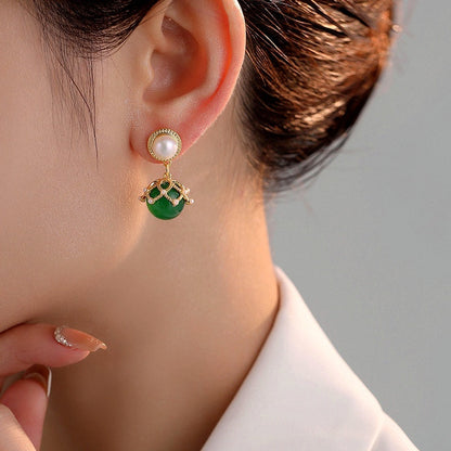 14K Gold-Plated Green Pearl Earrings