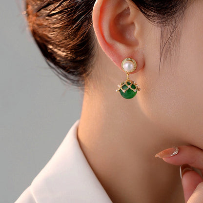 14K Gold-Plated Green Pearl Earrings