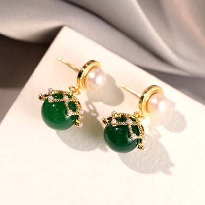 14K Gold-Plated Green Pearl Earrings