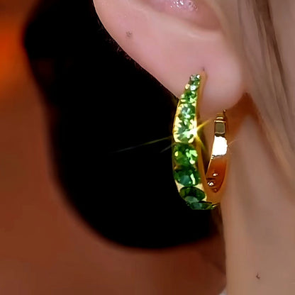 14K Gold-Plated Green Zircon Diamond Hoop Earrings