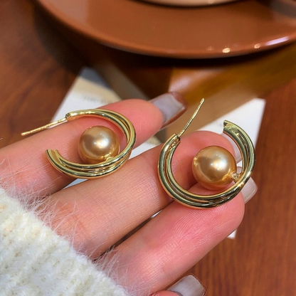14K Gold-Plated Hanging Moon Bead Hoop Earrings