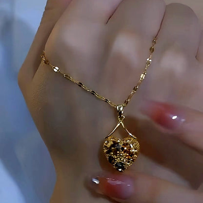 14K Gold-Plated Heart-Design Brown Zircon Heart Necklaces